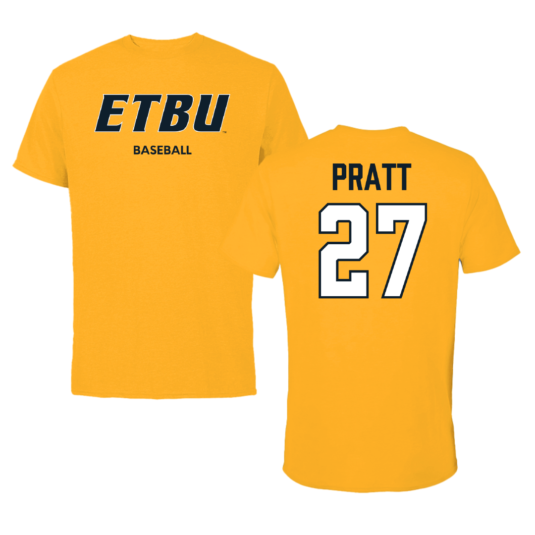 East Texas Baptist University Baseball Gold Performance Tee - #27 Daniel Pratt