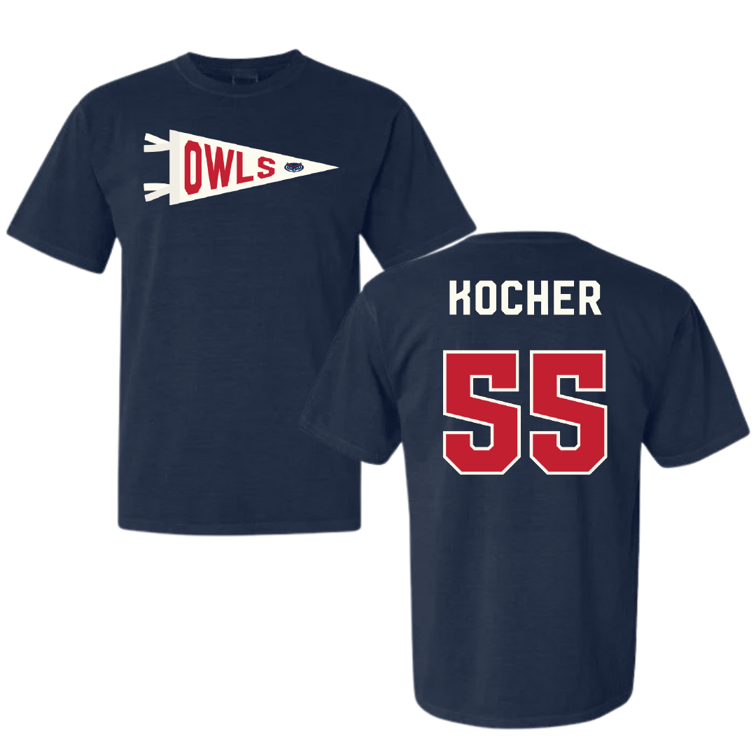 Florida Atlantic University Football Navy Pennant Comfort Colors Tee - #55 Alexander Kocher