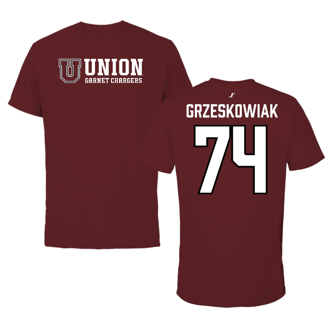 Union College Football Maroon General Performance Tee - #74 Jake Grzeskowiak