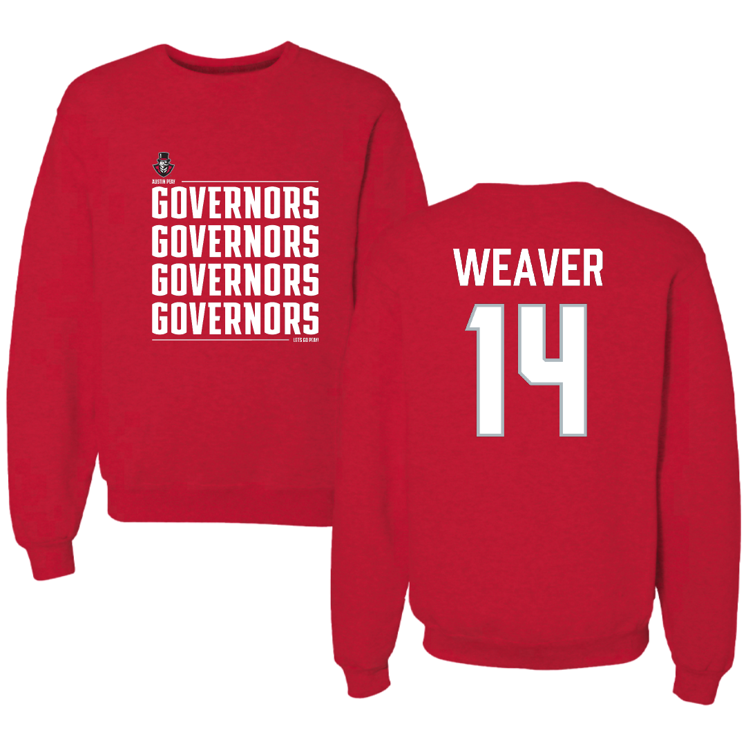 Austin Peay State University Baseball Red General Crewneck - #14 Jacob Weaver