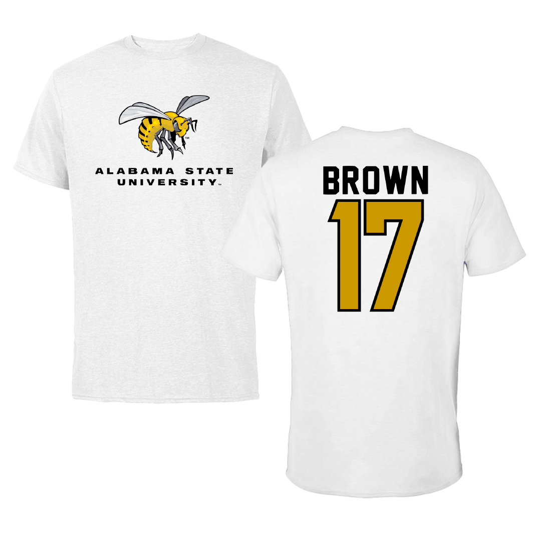 Alabama State University Flag Football White Tee - #17 Calvri Brown