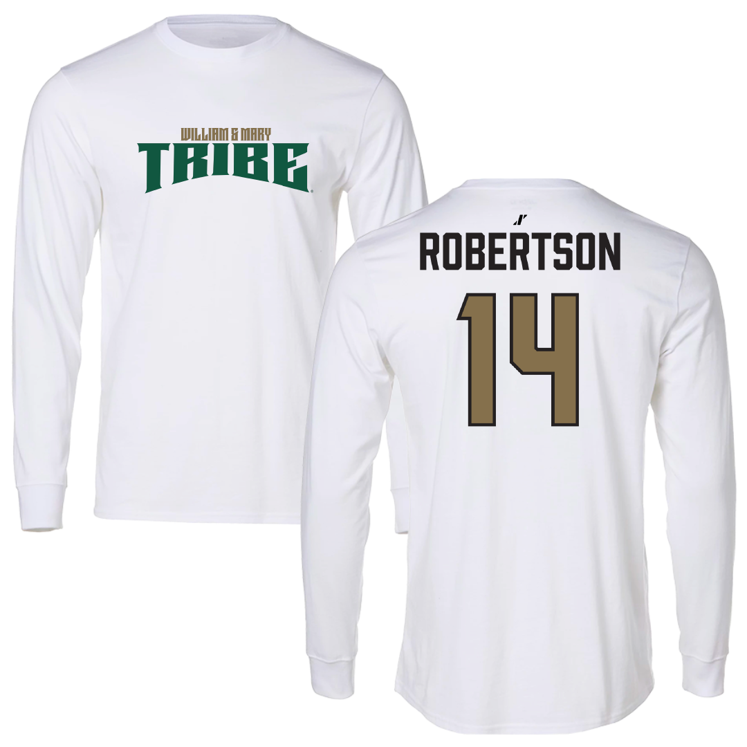 William & Mary Football White Classic Performance Long Sleeve - #14 Garrett Robertson