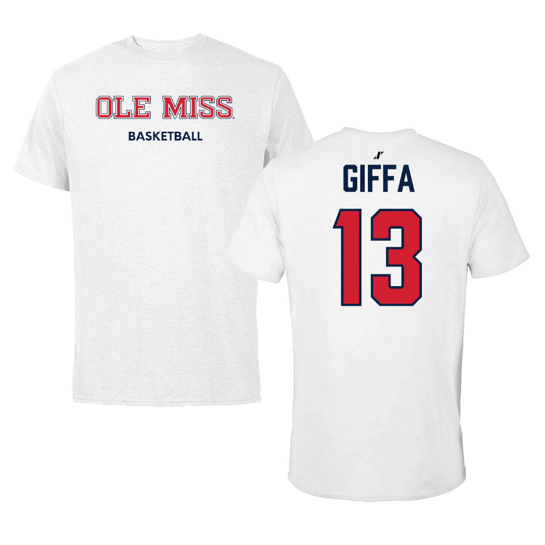 Ole Miss Basketball (M) White Performance Tee - #13 Kezza Giffa