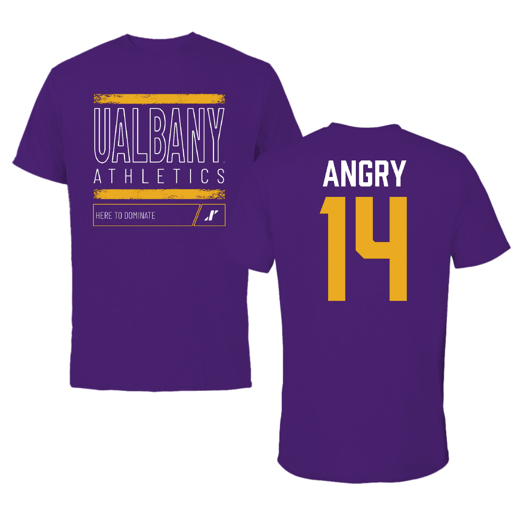 University at Albany Football Purple Dominate Performance Tee - #14 Kevon Angry