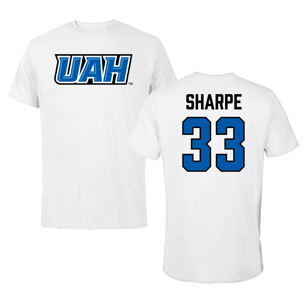 Huntsville Basketball (M) White Performance Tee - #33 Garrison Sharpe