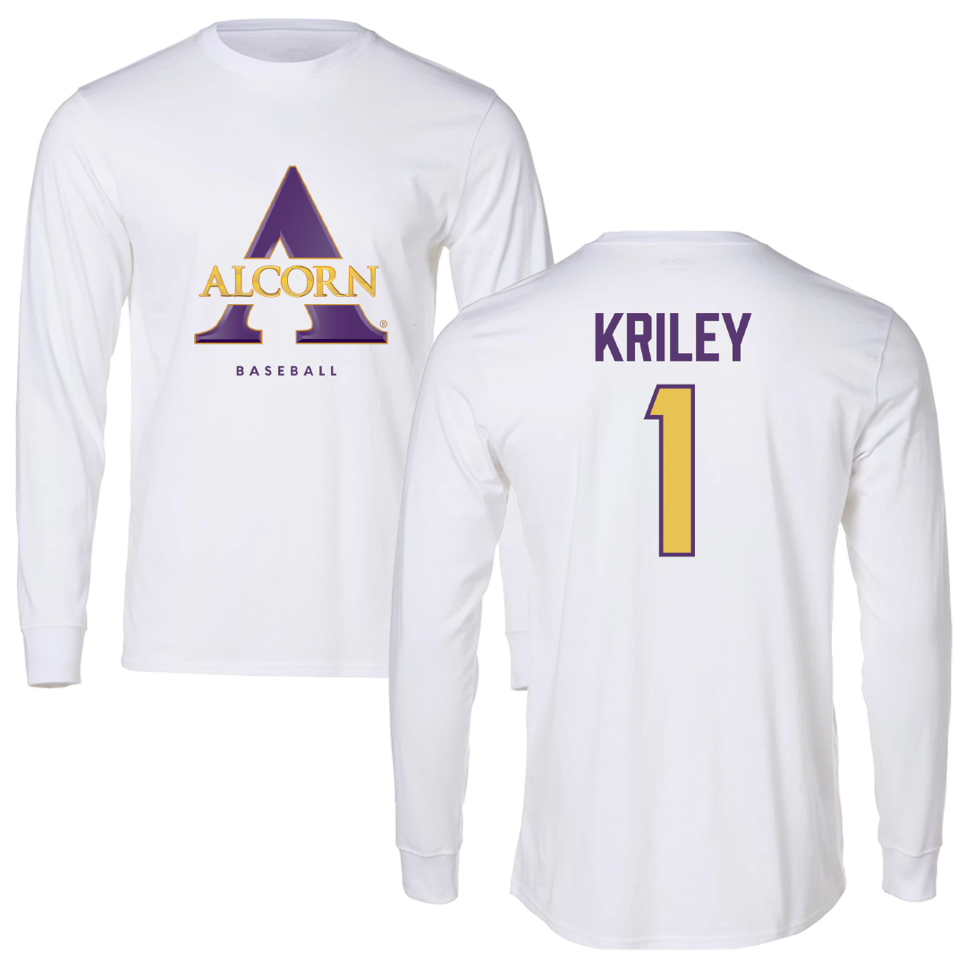 Alcorn State University Baseball White Long Sleeve - #1 Devin Kriley