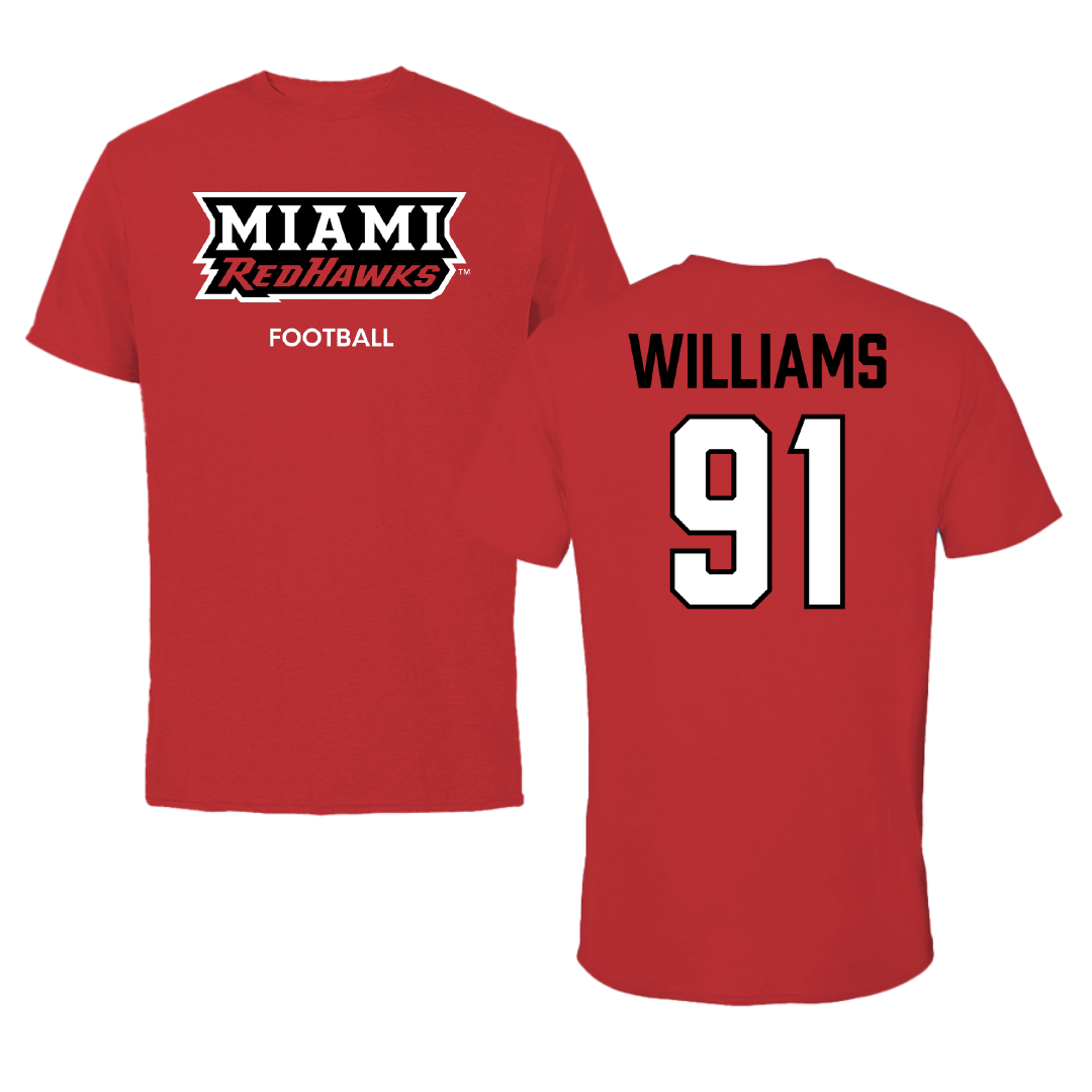 Miami University (Ohio) Football Red Tee - #91 Sam Williams