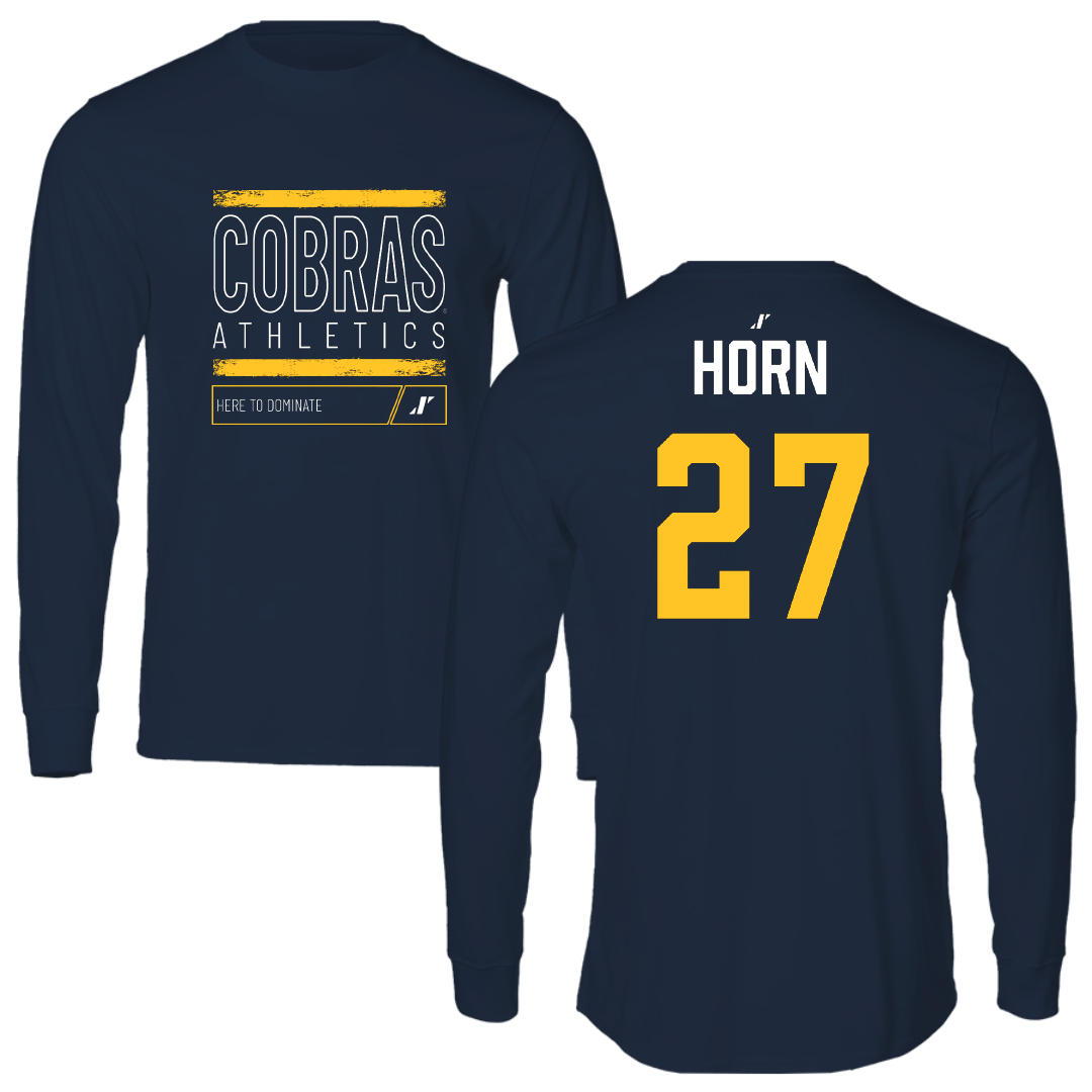 Coker University Soccer Navy Dominate Performance Long Sleeve - #27 Owen Horn