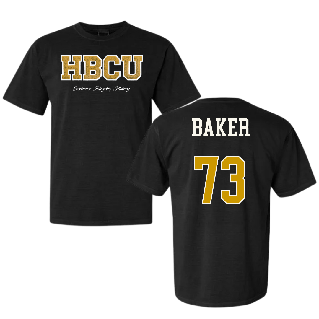 Alabama State University Football Black HBCU Varsity Comfort Colors Tee - #73 Elijah Baker
