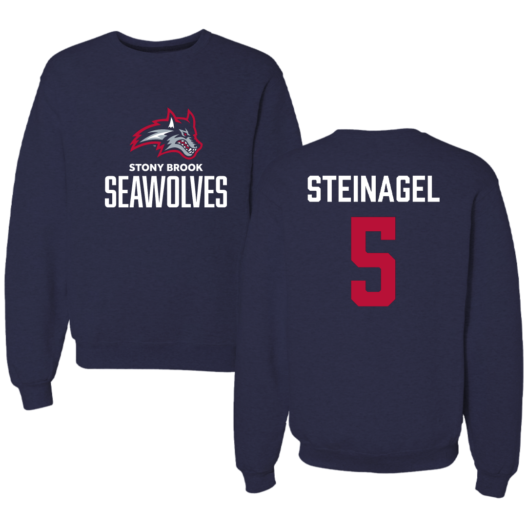 Stony Brook University Soccer Navy Crewneck - #5 Taylor Steinagel