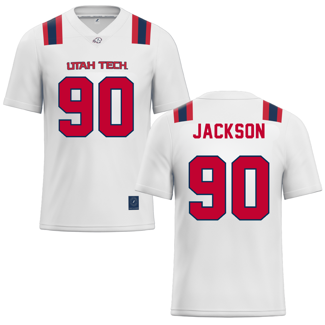 Utah Tech University White Football Jersey - #90 Brandon Jackson
