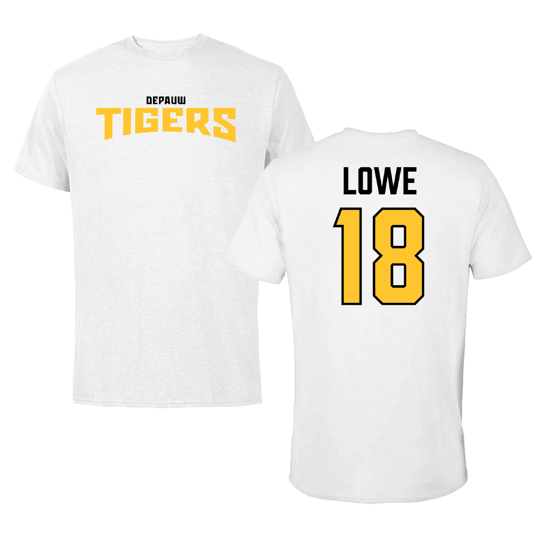 DePauw University Football White Classic Tee - #18 Brenan Lowe