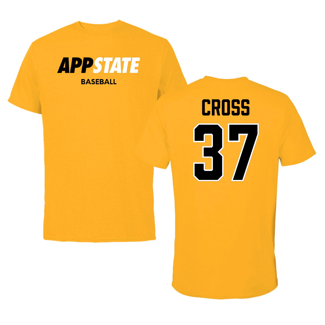 Appalachian State University Baseball Gold Tee - #37 Caleb Cross