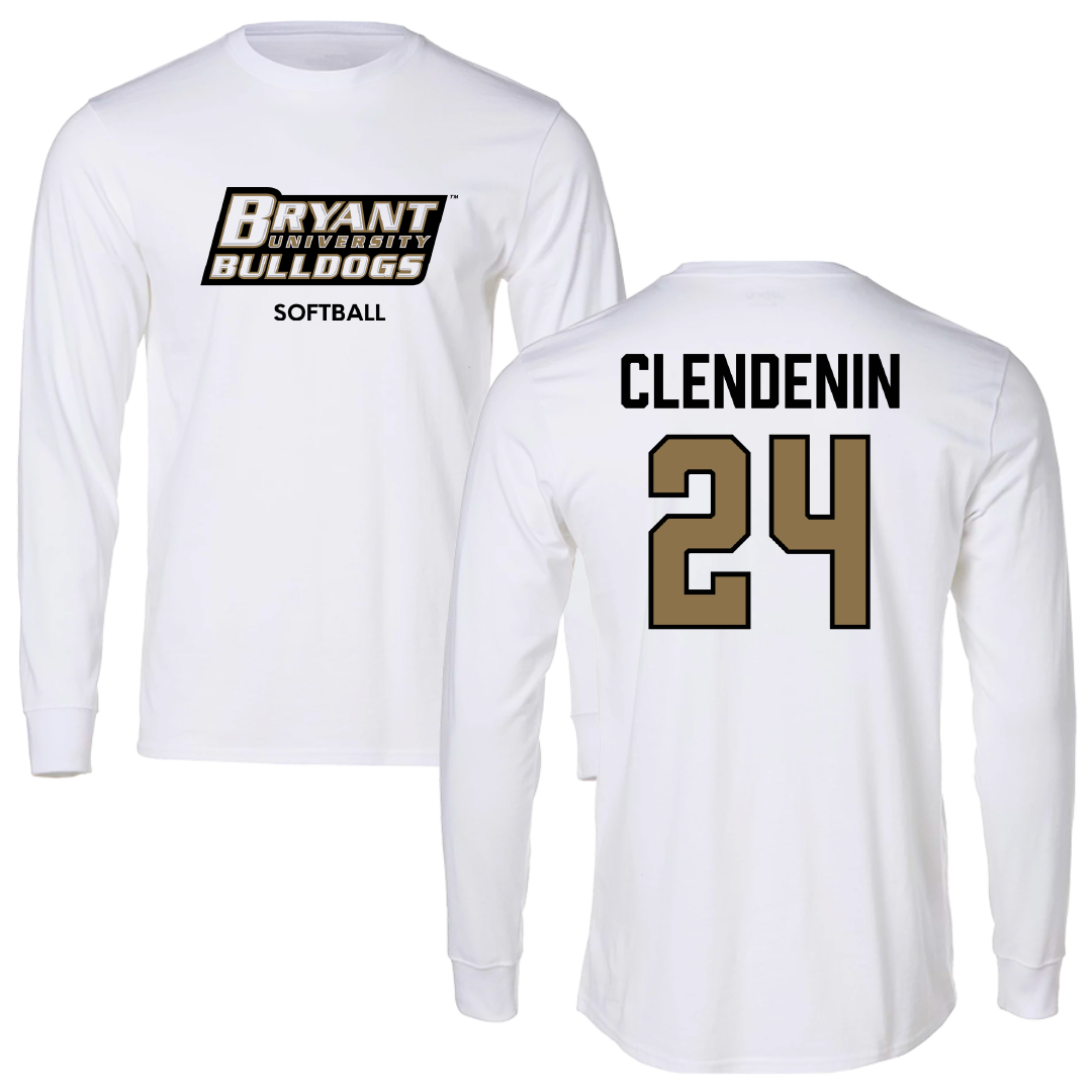 Bryant University Softball White Long Sleeve - #24 Bryce Clendenin
