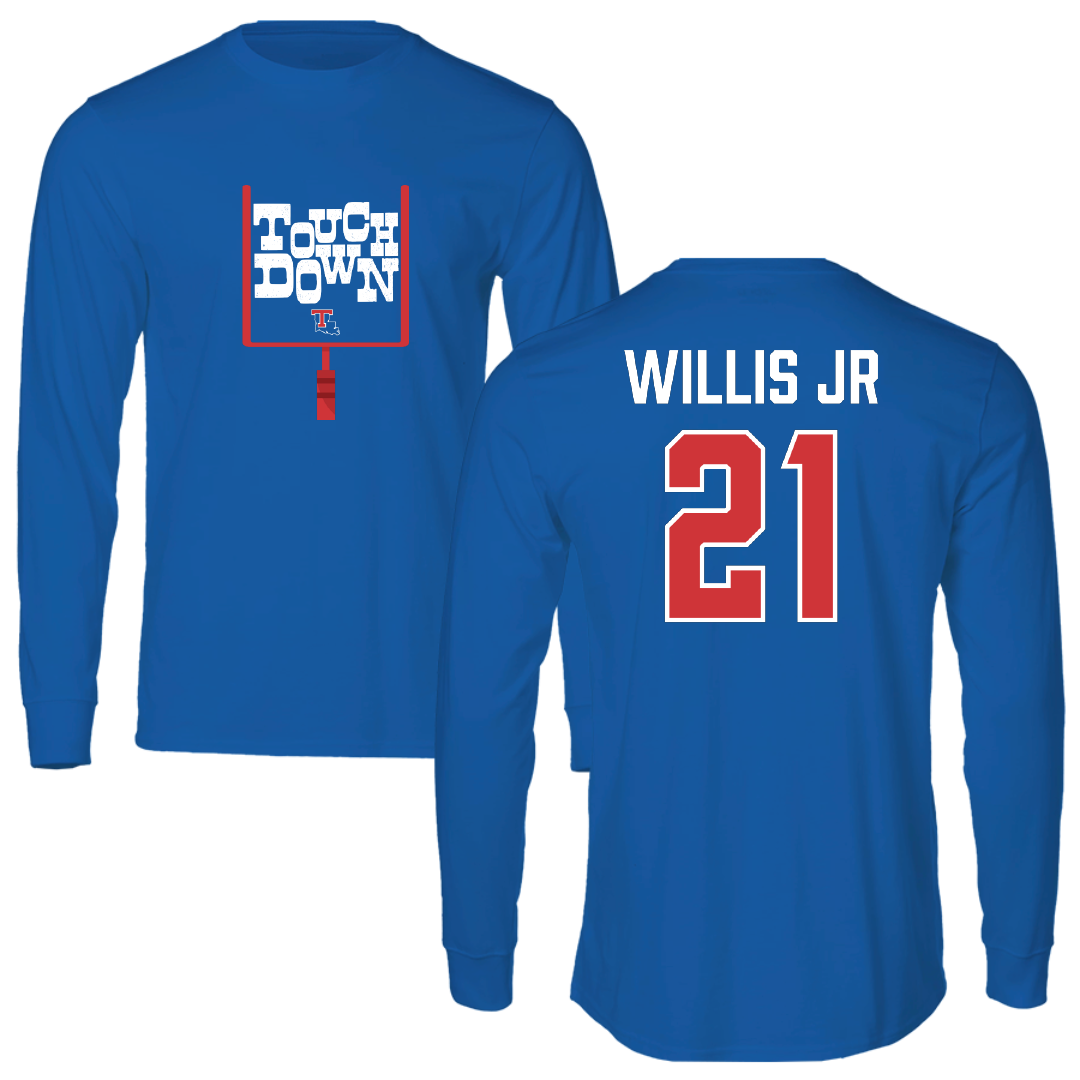Louisiana Tech University Football Blue Touchdown Performance Long Sleeve - #21 Keith Willis Jr