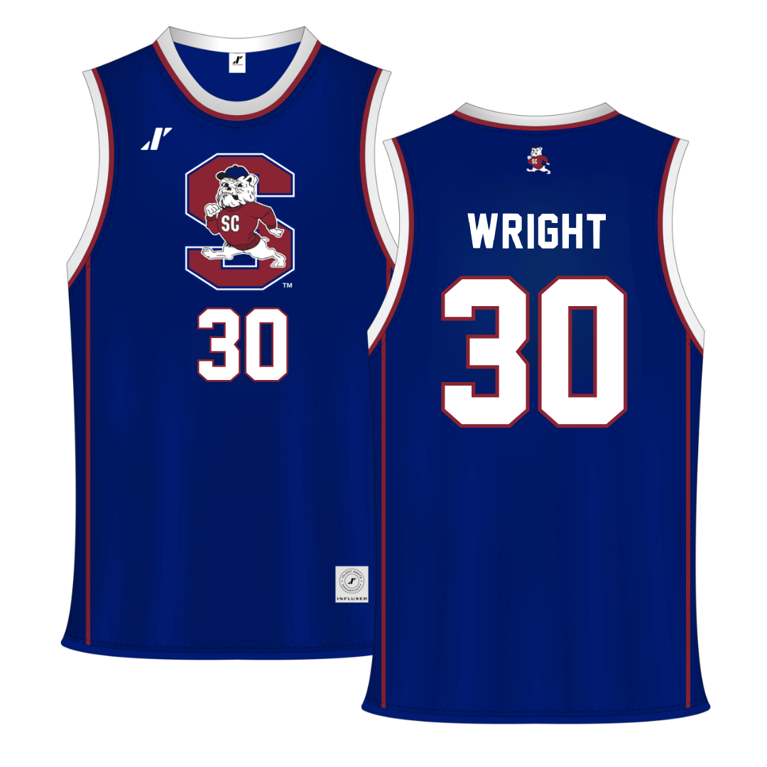 South Carolina State University Blue Basketball Jersey - #30 Rayniel Wright
