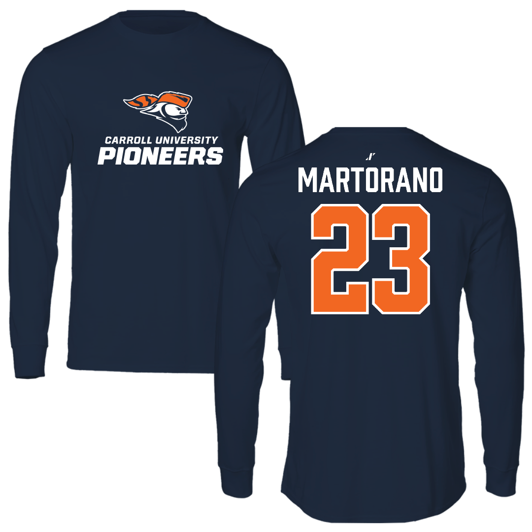 Carroll University Football Navy Performance Long Sleeve - #23 Anthony Martorano