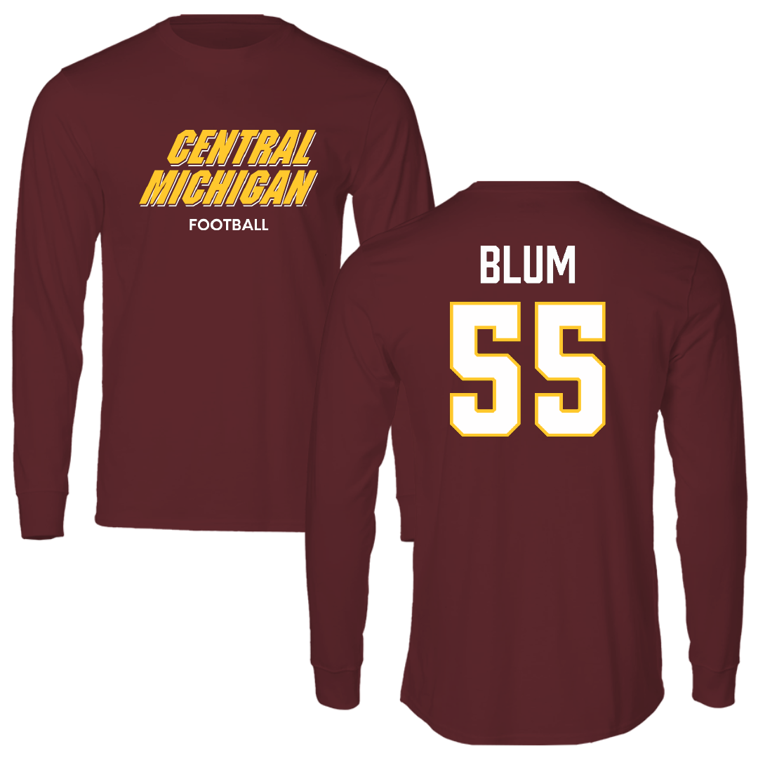 Central Michigan University Football Maroon Performance Long Sleeve - #55 Ryan Blum