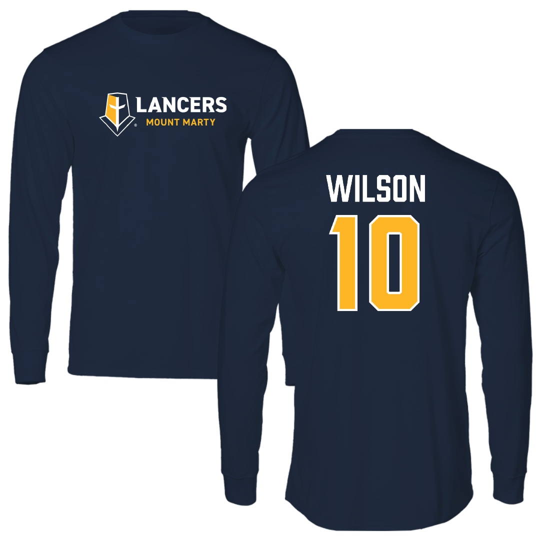 Mount Marty University Football Navy Performance Long Sleeve - #10 David Wilson