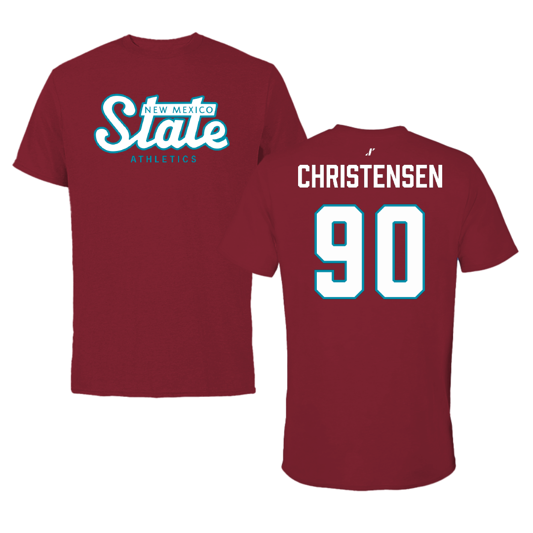 New Mexico State University Football Cardinal General Tee - #90 Ezra Christensen