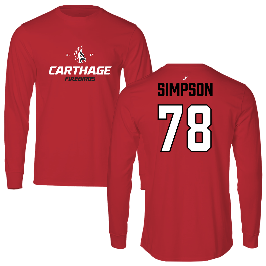 Carthage College Football Red General Performance Long Sleeve - #78 Jake Simpson
