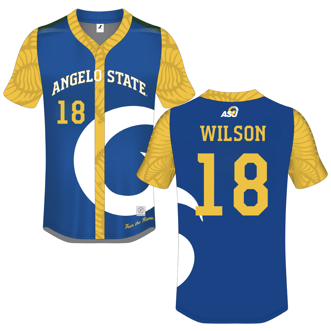Angelo State University Blue Campus Connect Button-Down Jersey - #18 Braden Wilson