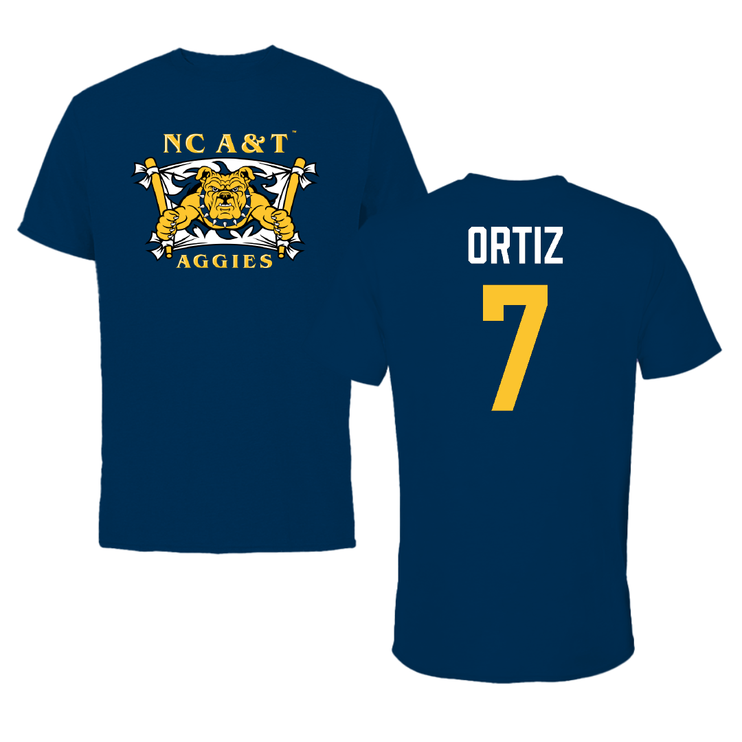 North Carolina A&T State University Baseball Navy Performance Tee - #7 Angel Ortiz