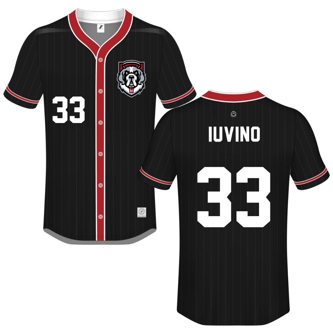 D'Youville University Black Pinstripe Button-Down Jersey - #33 Sam Iuvino