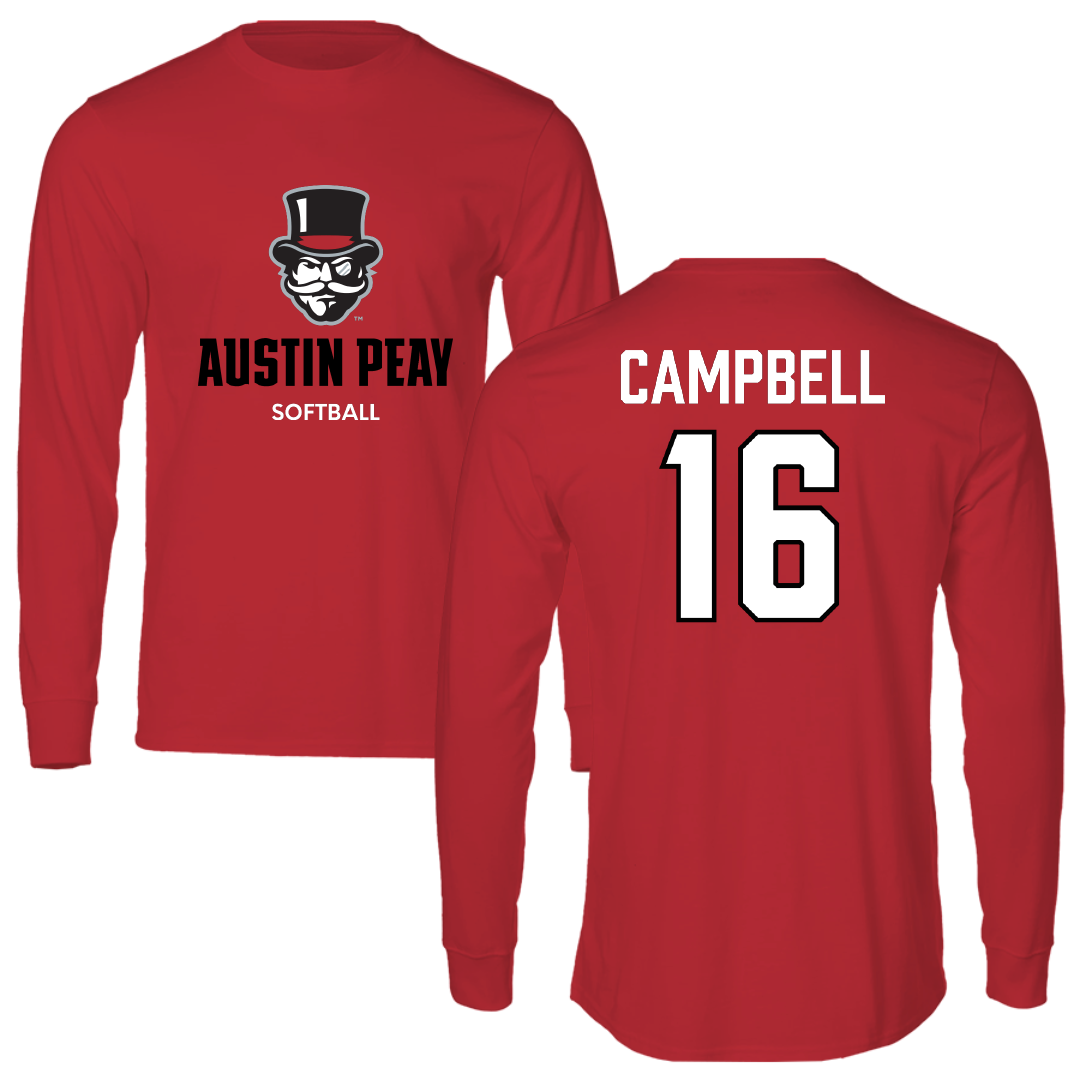 Austin Peay State University Softball Red Mascot Long Sleeve - #16 Kylie Campbell