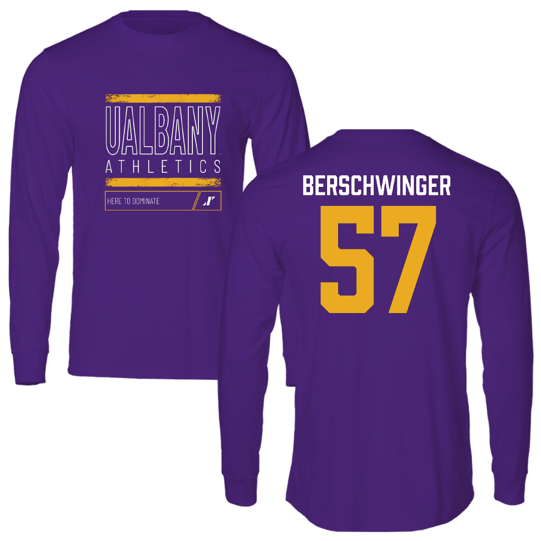 University at Albany Football Purple Dominate Long Sleeve - #57 Troy Berschwinger