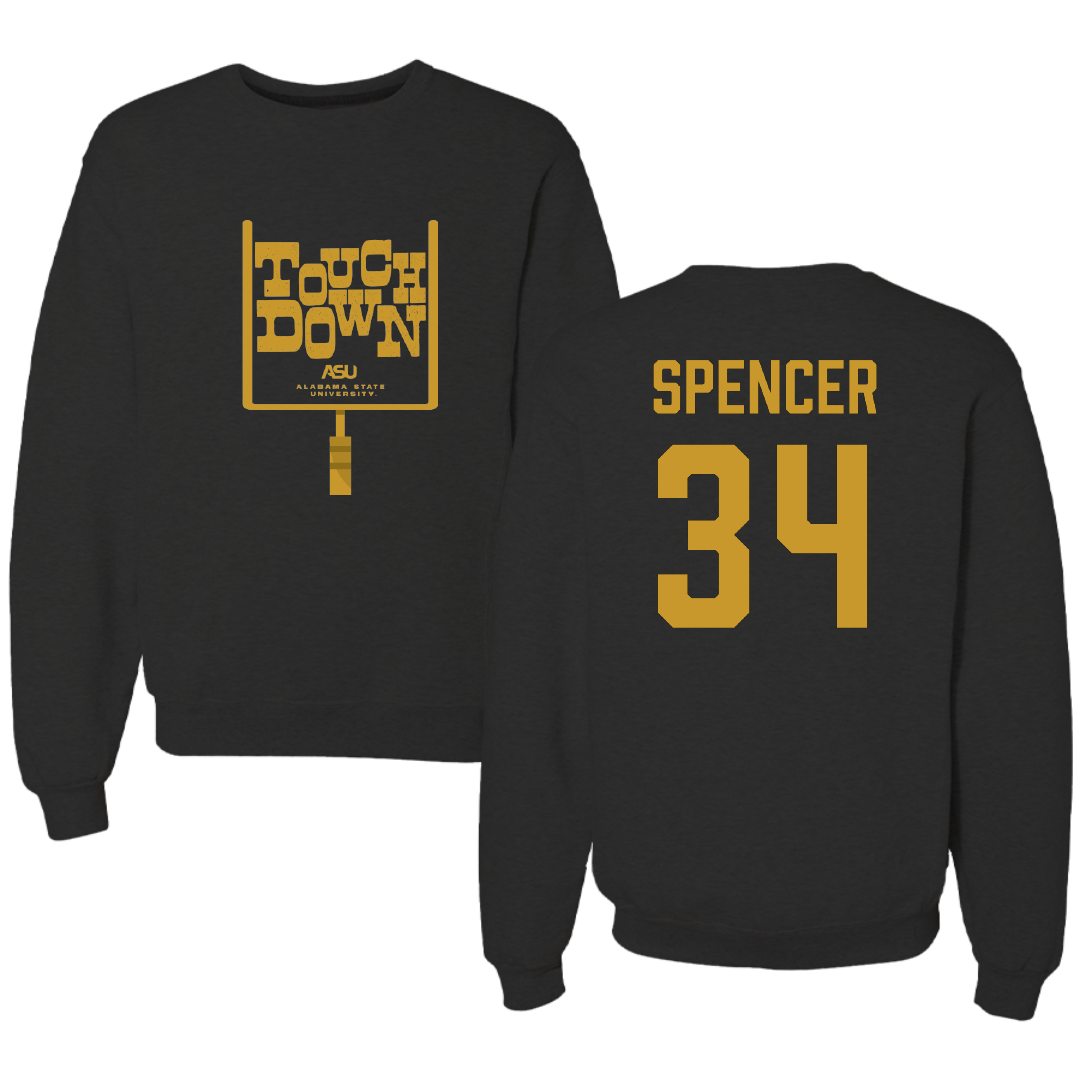 Alabama State University Football Black Touchdown Crewneck - #34 Gabe Spencer