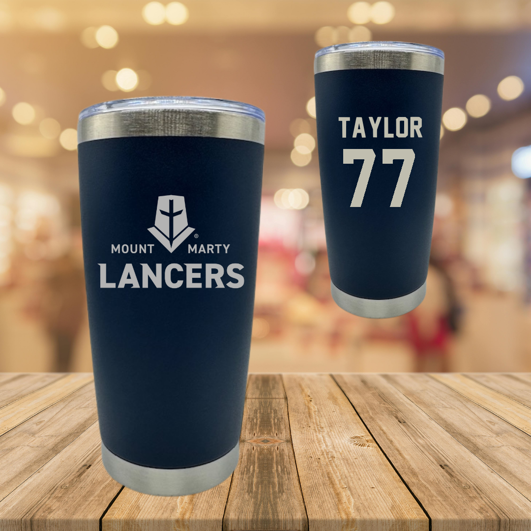 Mount Marty University Football Navy Stainless Steel Tumbler - #77 Desmond Taylor
