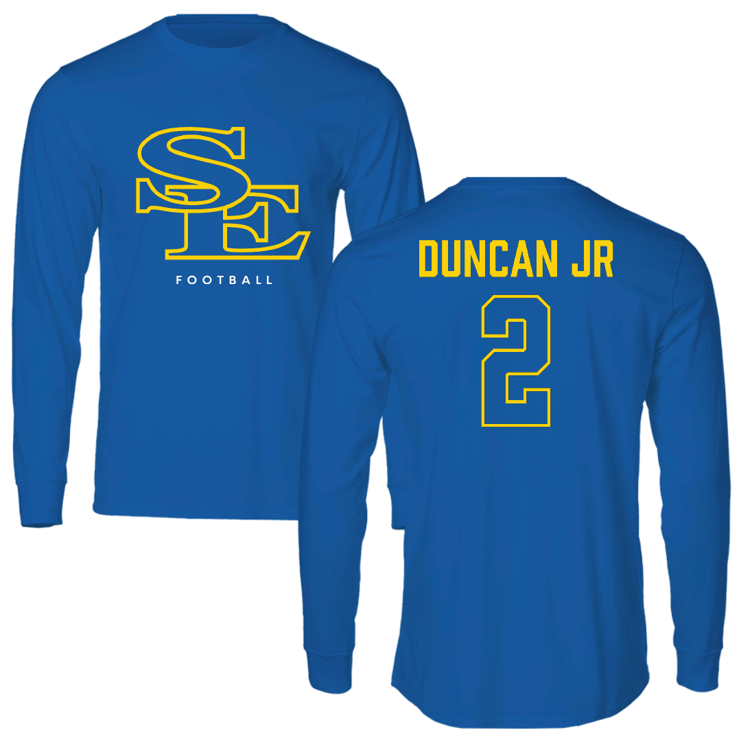 Southeastern Oklahoma State University Football Blue Performance Long Sleeve - #2 LeVay Duncan Jr