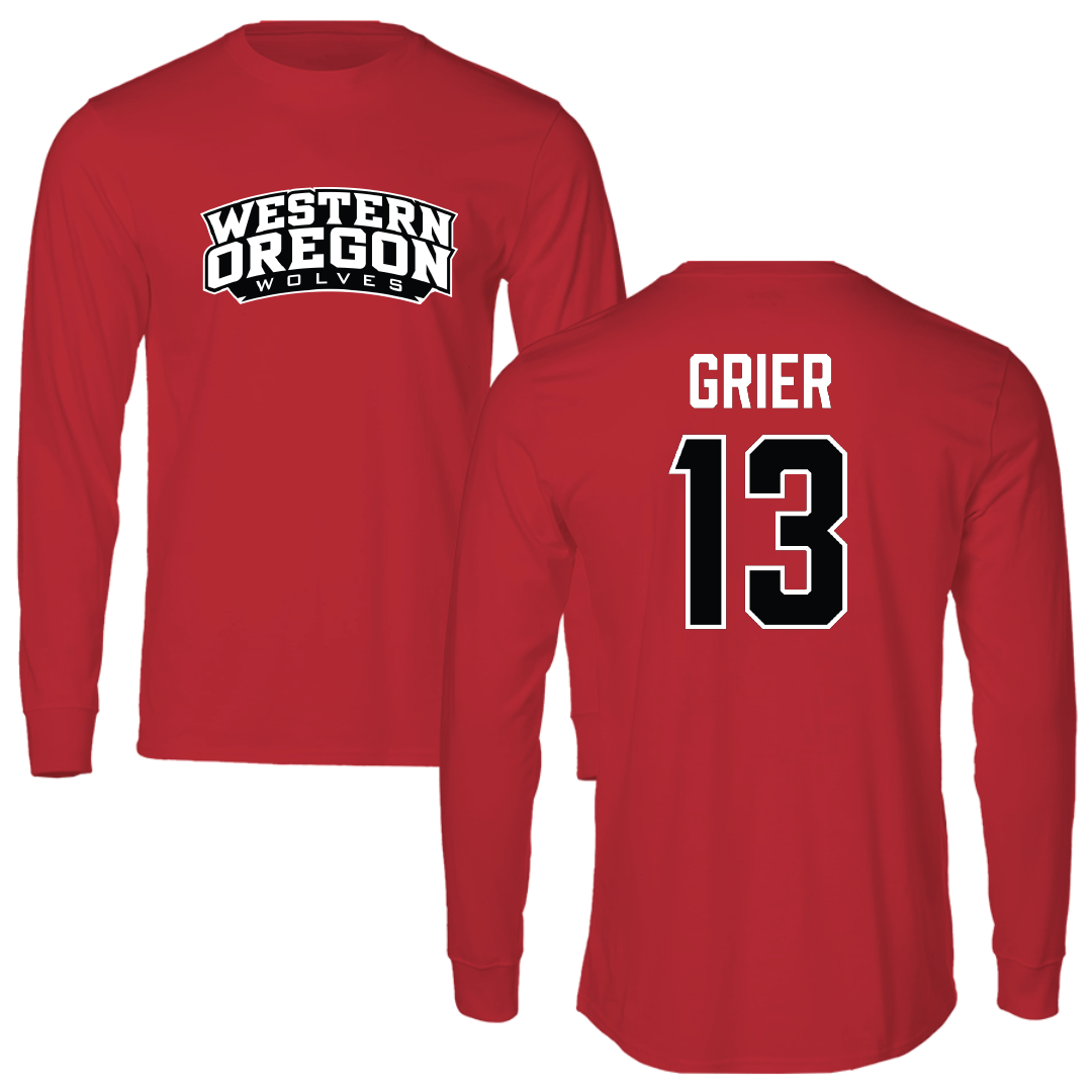 Western Oregon University Basketball (M) Red Long Sleeve - #13 Brady Grier