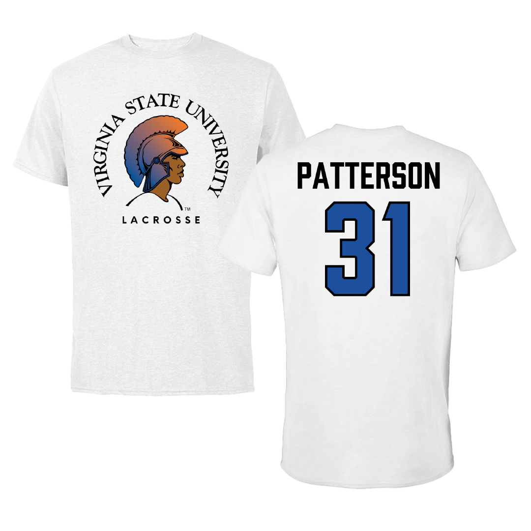 Virginia State University Lacrosse (M) White Performance Tee - #31 Brandon Patterson