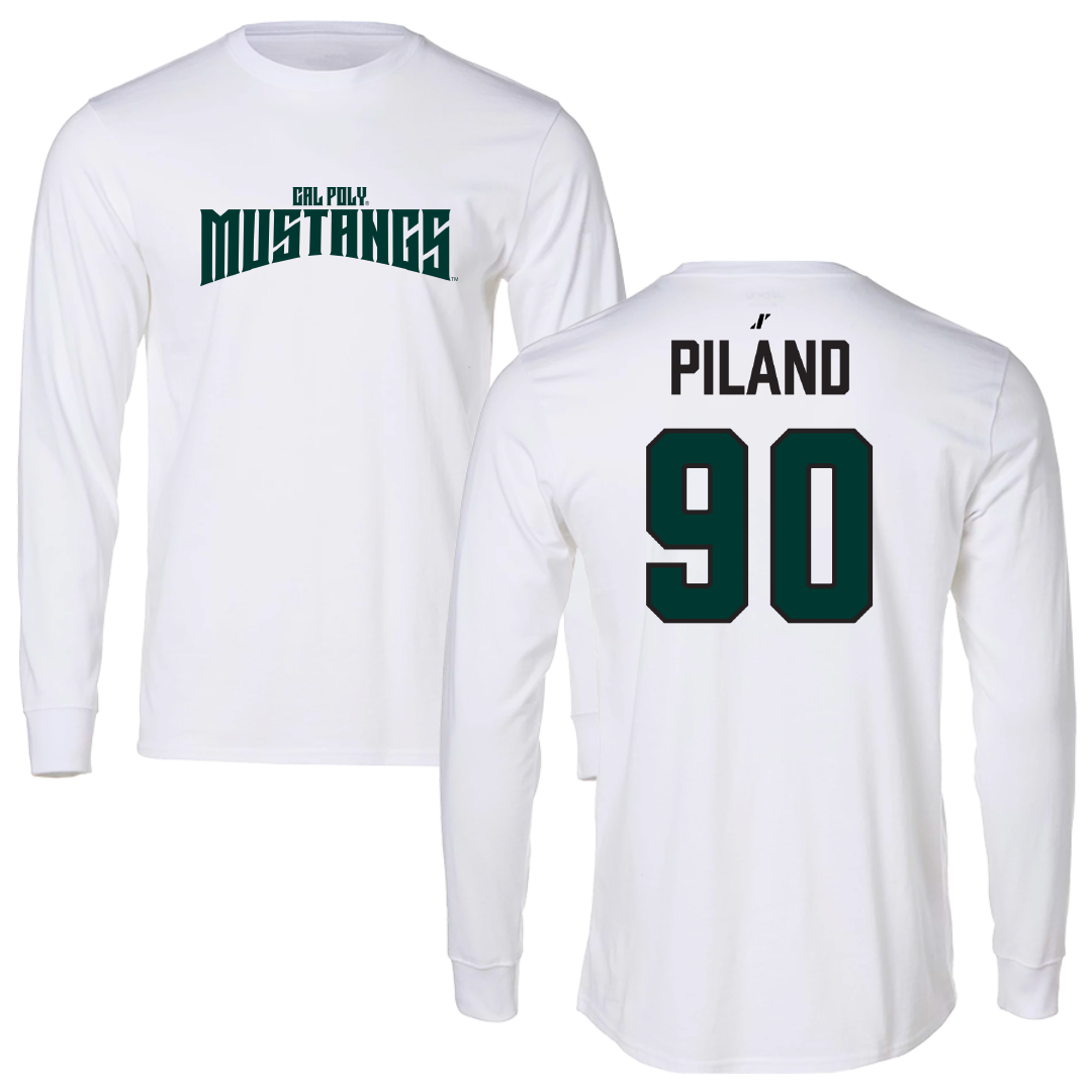 Cal Poly Football White Classic Performance Long Sleeve - #90 Bobby Piland