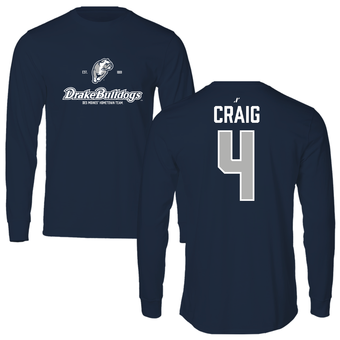 Drake University Softball Navy General Performance Long Sleeve - #4 Alexis Craig