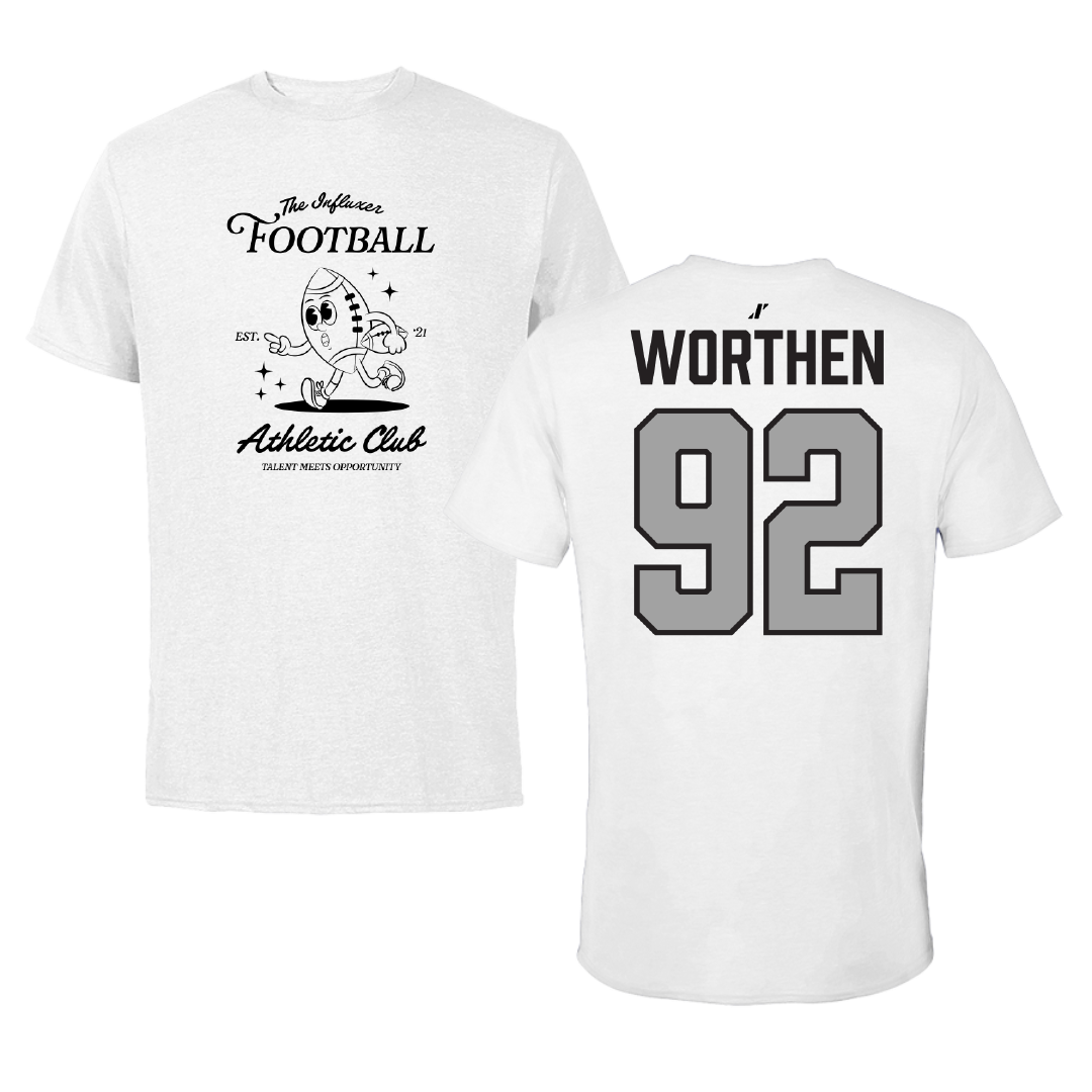 Football White Influxer Athletic Club Tee - #92 Dylon Worthen