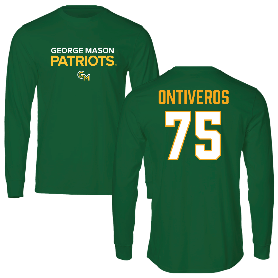 George Mason University Football Green Performance Long Sleeve - #75 Justin Ontiveros