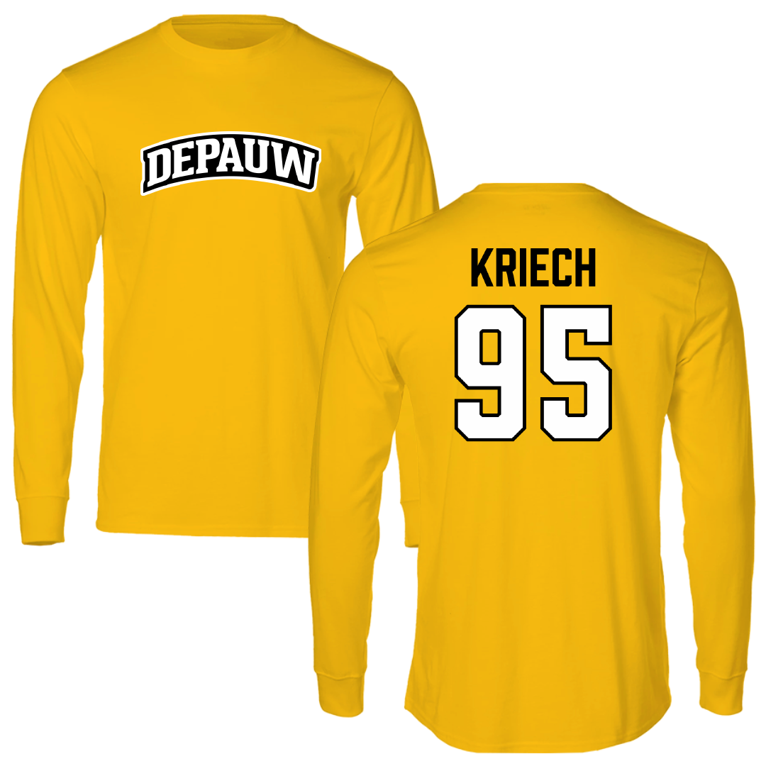 DePauw University Football Gold Long Sleeve - #95 Bryce Kriech