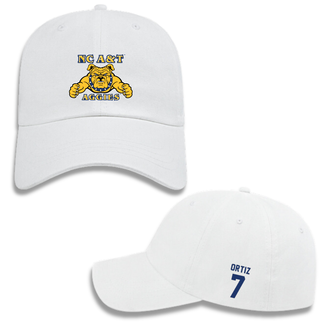 North Carolina A&T State University Baseball White Hat - #7 Angel Ortiz