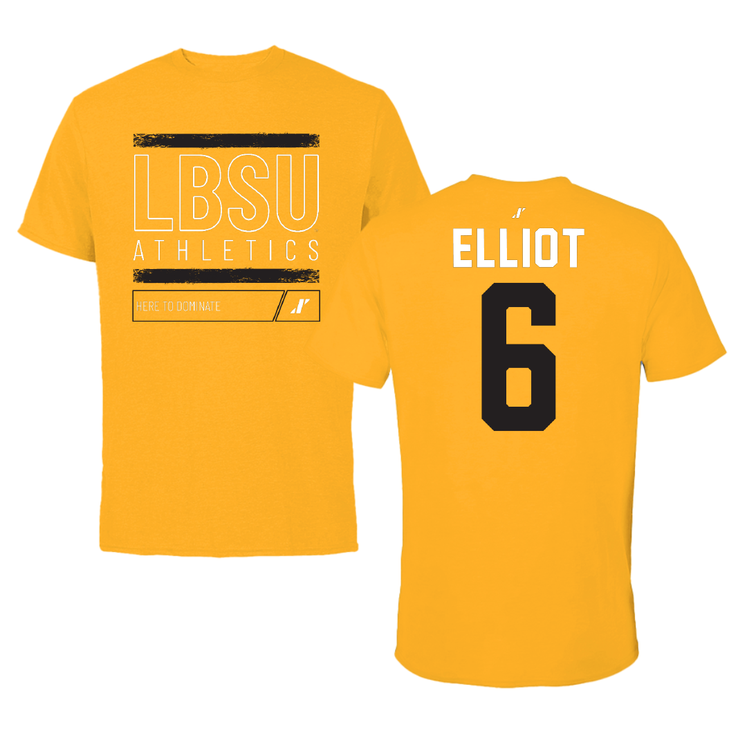 Long Beach State University Baseball Gold Dominate Performance Tee - #6 Easton Elliot