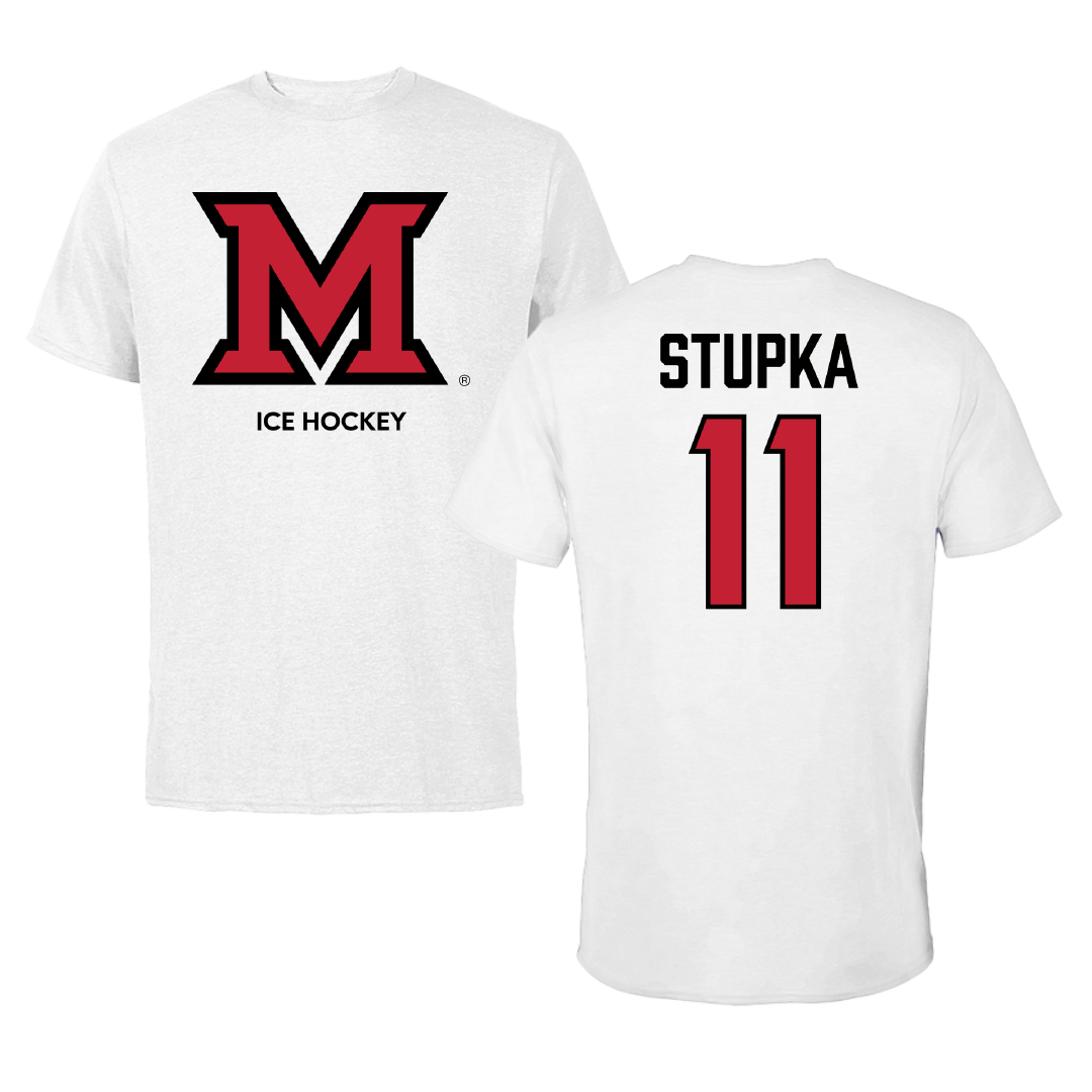 Miami University (Ohio) Ice Hockey (M) White Tee - #11 Justin Stupka