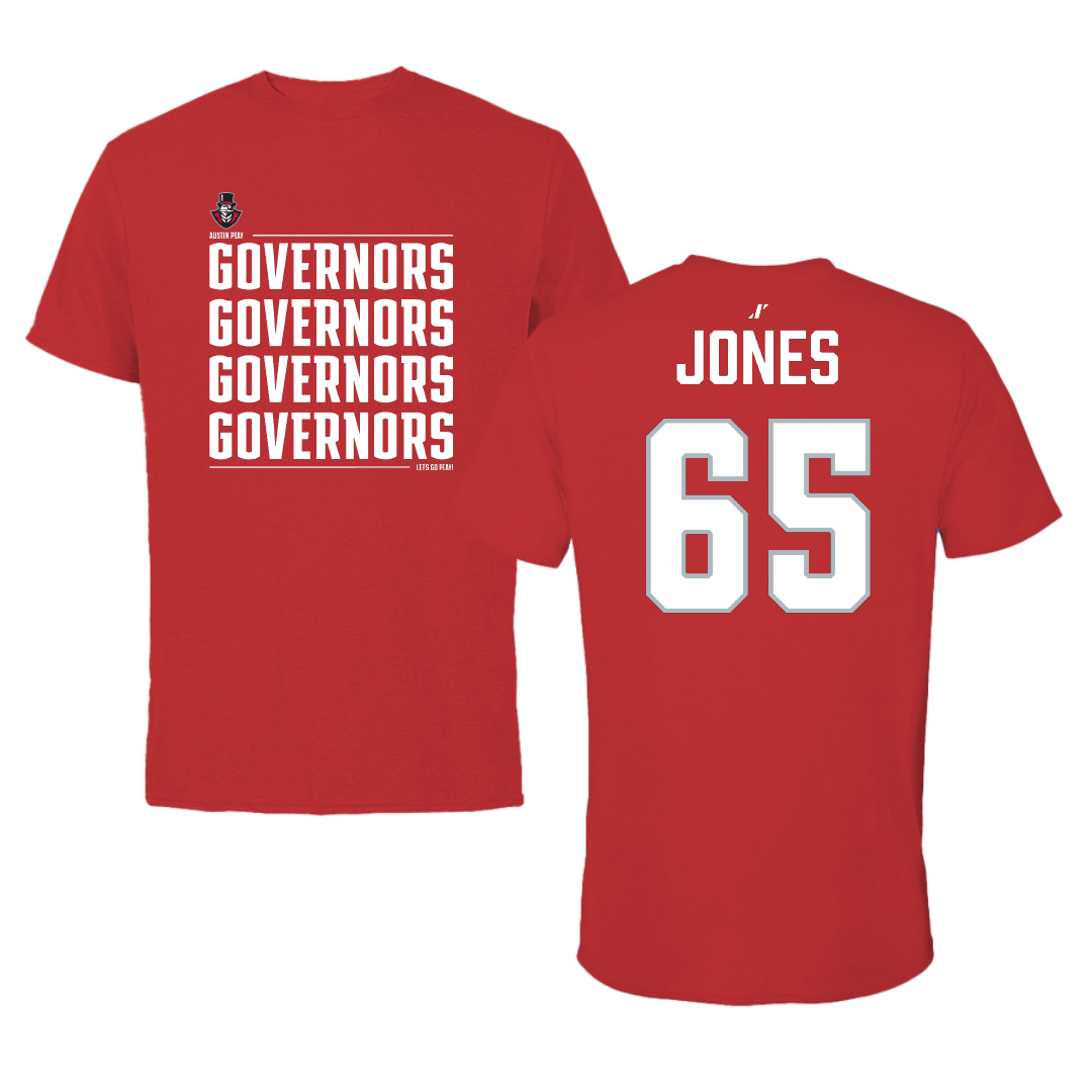 Austin Peay State University Football Red General Performance Tee - #65 Miada Jones