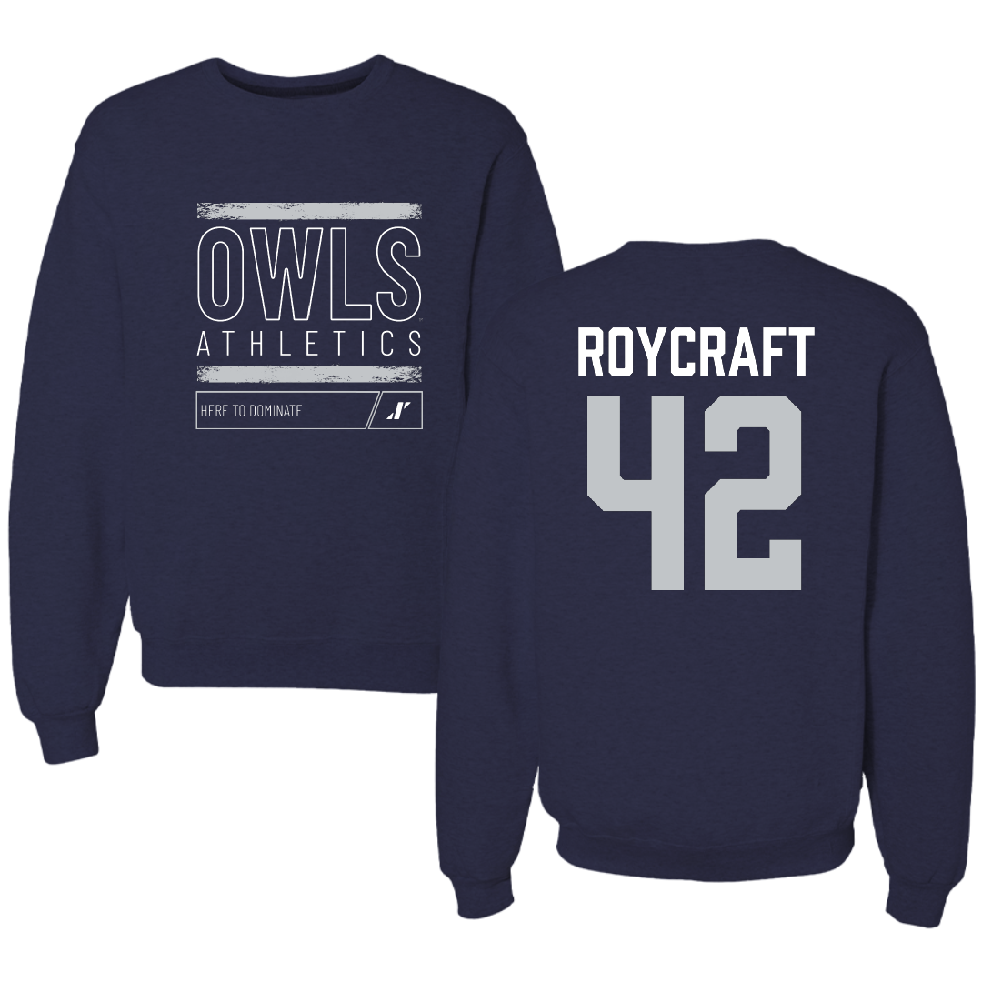 Rice University Baseball Navy Dominate Crewneck - #42 Nolan Roycraft