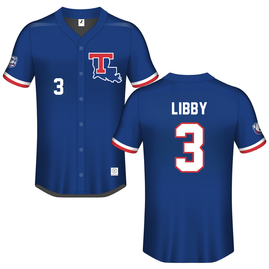 Louisiana Tech University Blue Button-Down Jersey - #3 McCann Libby