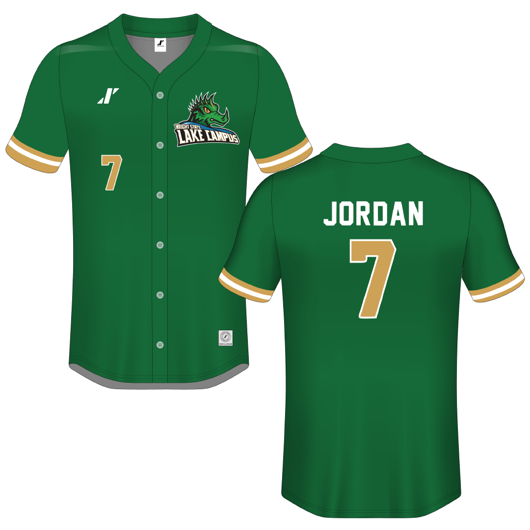 Wright State University Lake Campus Green Button-Down Jersey - #7 Braeden Jordan