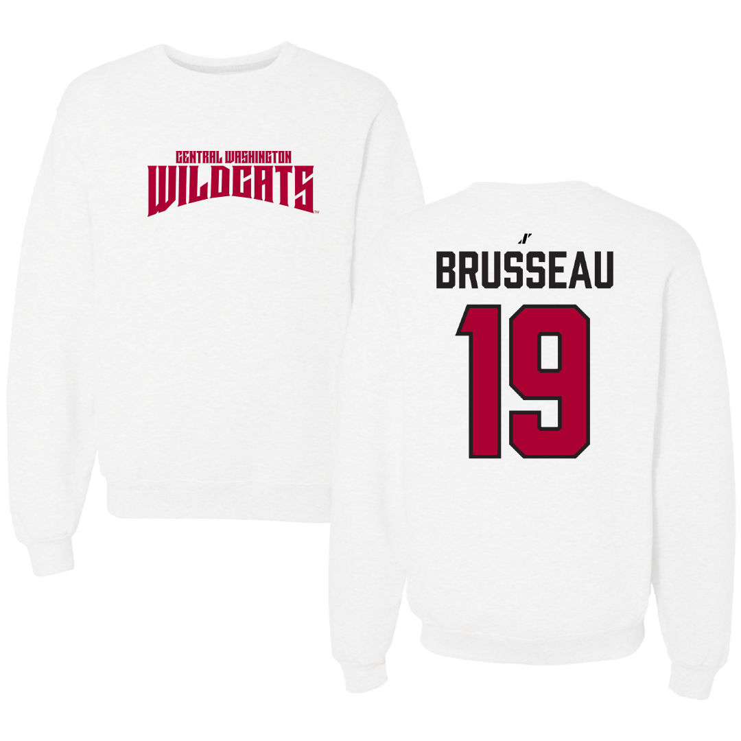Central Washington University Softball White Classic Crewneck - #19 Kayla Brusseau