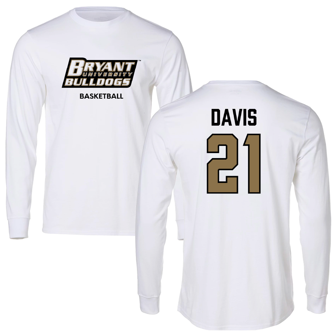 Bryant University Basketball (M) White Performance Long Sleeve - #21 Aaron Davis