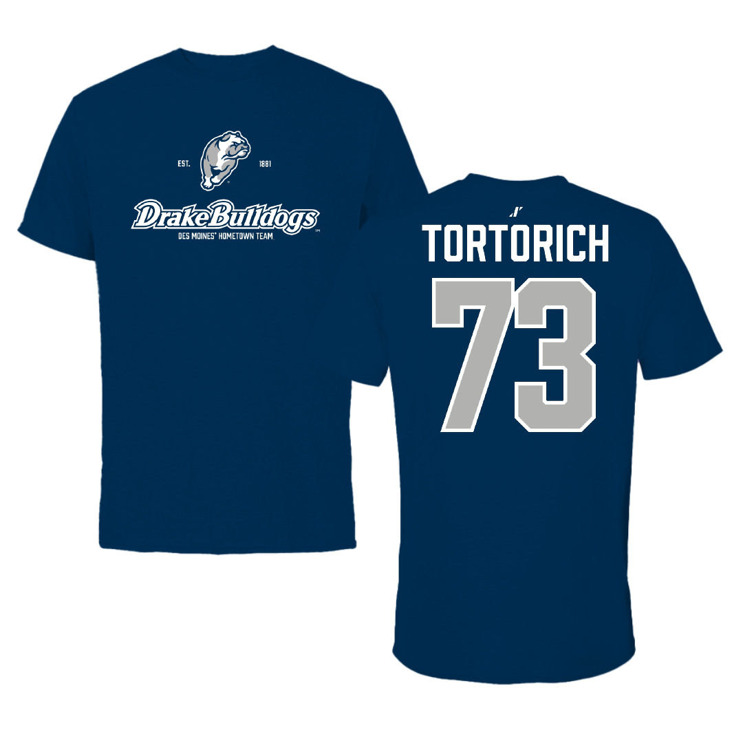 Drake University Football Navy General Performance Tee - #73 Tyler Tortorich